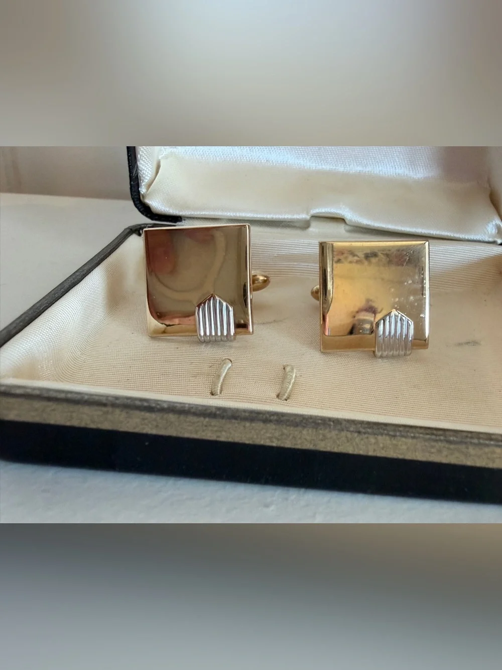Vintage SWANK Gold Tone Square Cufflinks MCM Silver Ribbed Two-Tone